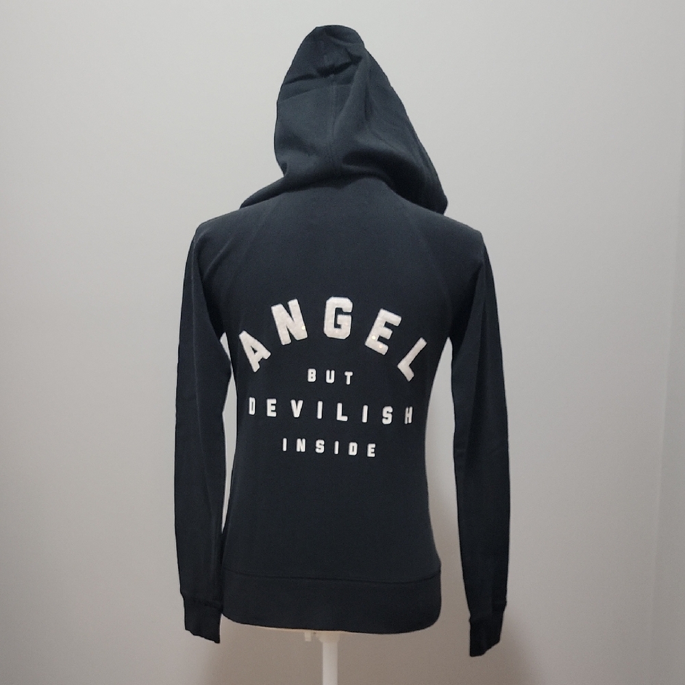 Victoria's Secret Black Hoodie with Sequin ANGEL/devilish Graphic Sz.XS